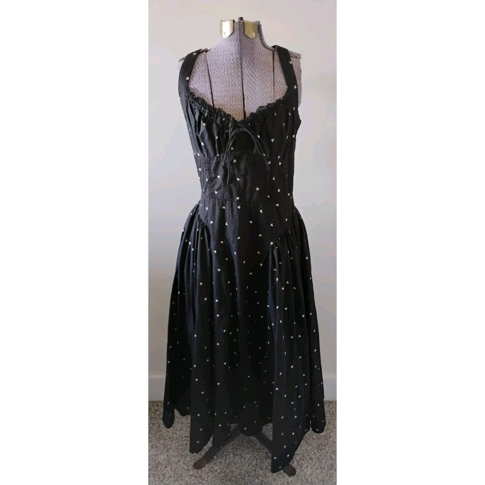 Freemarket Midi Dress Women's Black Heart Romantic Whimsigoth Milkmaid Party M